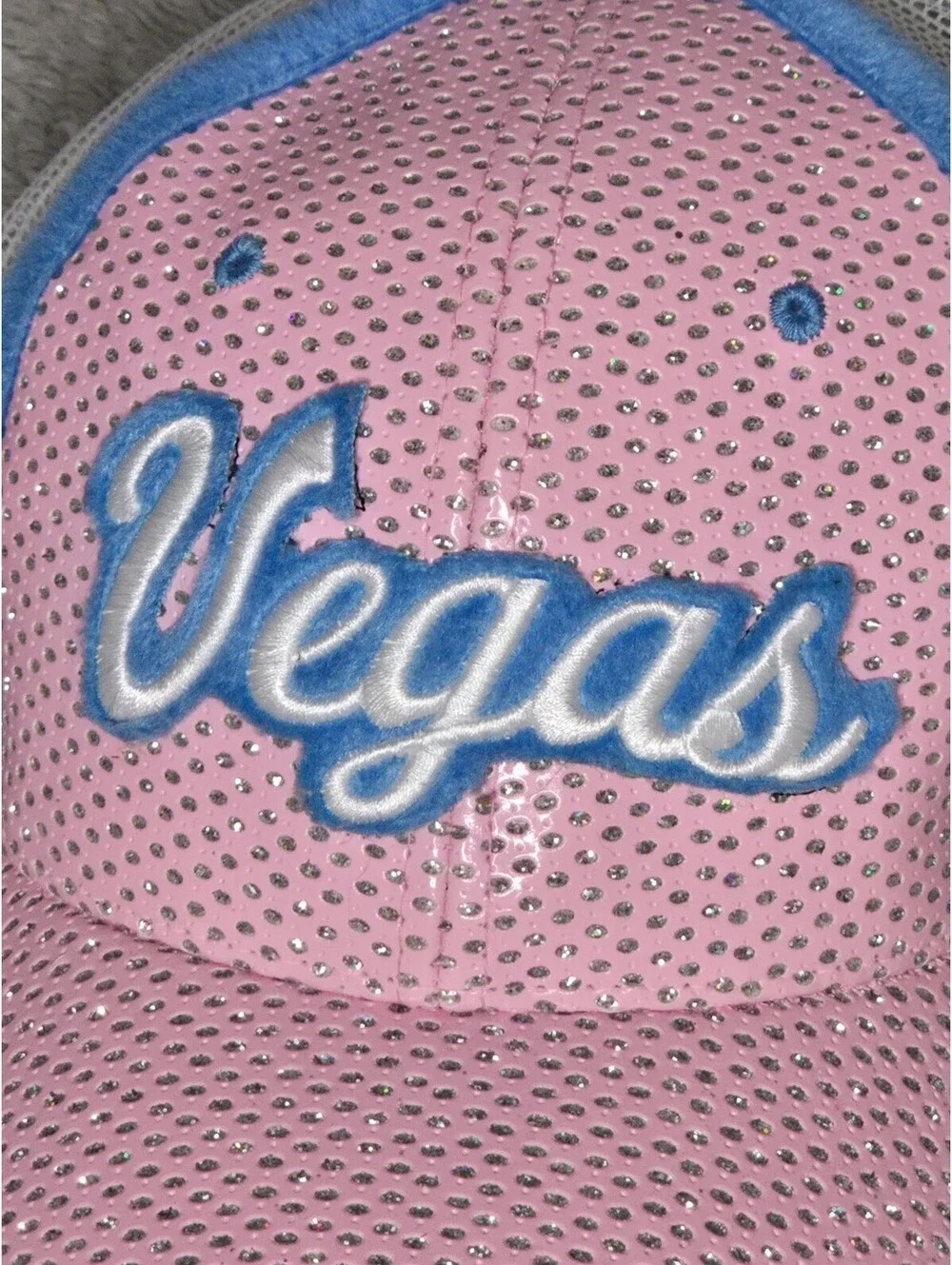Zephyr Vegas Rhinestone Pink Blue Mesh Trucker Snapback Hat Sample Cap
